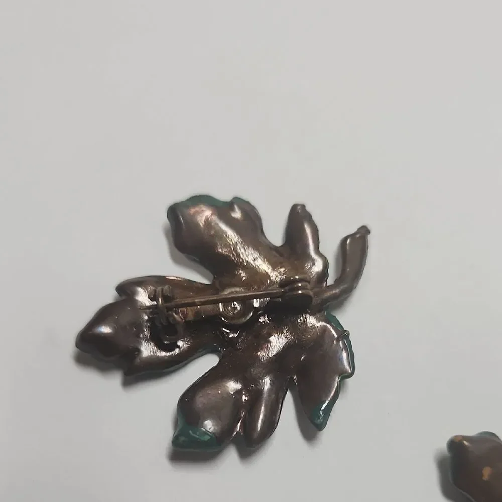 Vintage Enamel Leaf Brooches